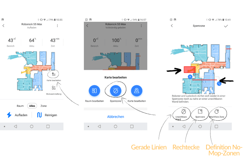 No-Mop-Zone wird in der Handy-App eingerichtet.